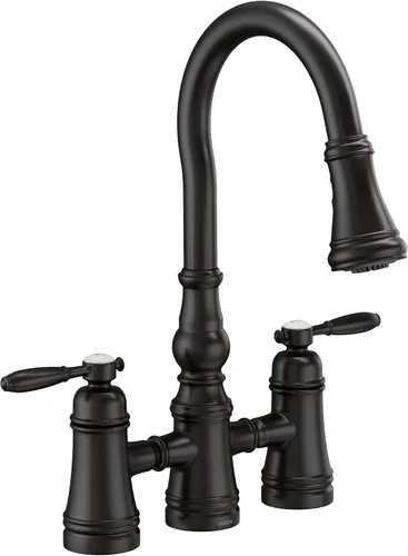 Miniatura 16 de Moen Grifo de cocina de puente desplegable de dos manijas Weymouth de oro cepillado, S73204BG