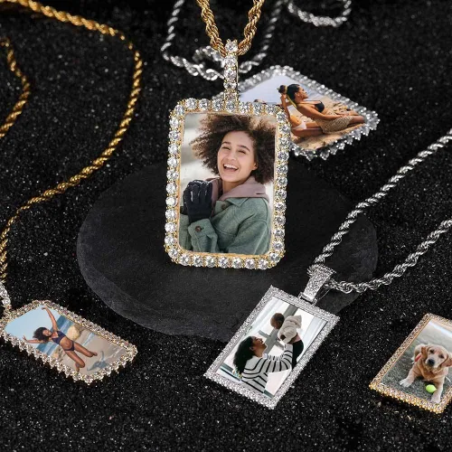 Miniatura 4 de QUNTING Collar con foto personalizada para hombres cadena de imagen redonda personalizada para mujeres medallones de amor joyería hip hop llavero
