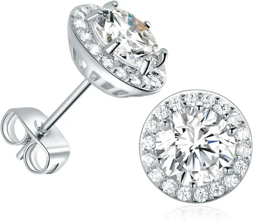 Aretes de tuerca de circonita cúbica chapados en oro, aretes de imitación con halo de diamantes grandes de 0.276in y 18 aretes pequeños de piedra de