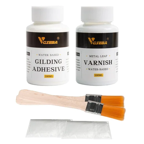 Adhesivo de hoja de oro, juego de adhesivo dorado de 6.8 onzas, pegamento de hojas de metal y barniz para hojas de transferencia de aluminio, papel