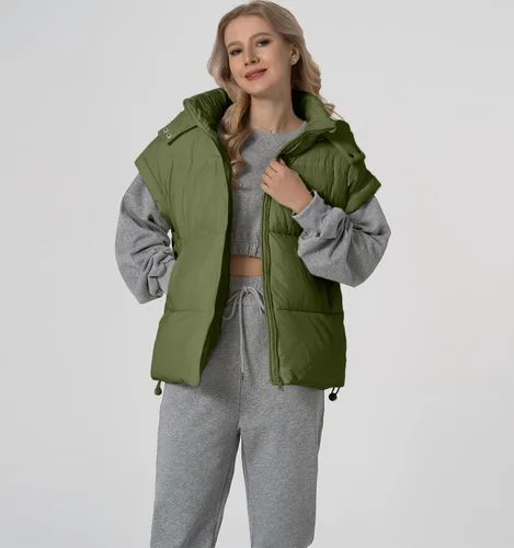 Miniatura 3 de Chaleco acolchado para mujer, cuello alto, sin mangas, con cremallera, acolchado con bolsillos