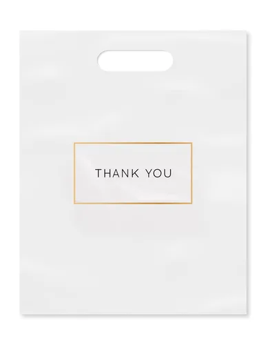 Miniatura 6 de Bolsas de plástico grandes con logotipo de agradecimiento, 12 x 15 pulgadas, con asas troqueladas, 100 unidades, ideales para mercancías, regalos