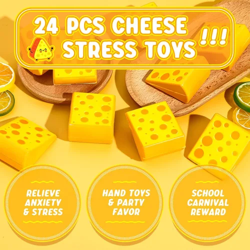 Miniatura 2 de Libima 24 piezas de juguetes de queso para el estrés, a granel, queso falso, recuerdos de fiesta, espuma para apretar, bola elástica para el estrés