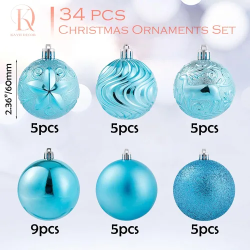 Miniatura 2 de 34 piezas Adornos de bola de Navidad azul bebé irrompibles de plástico para árbol de Navidad, decoraciones para fiesta de Navidad, oficina en casa