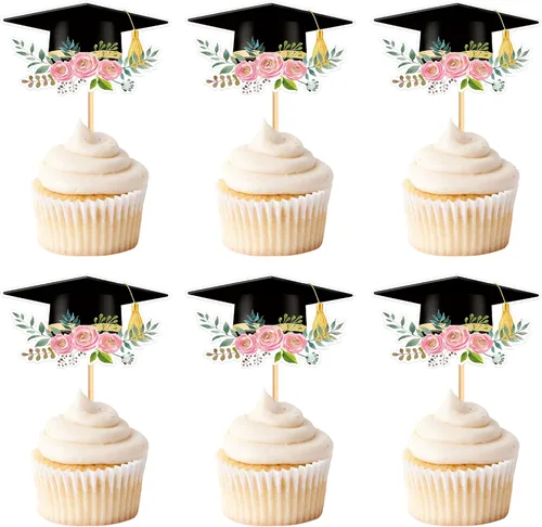 Miniatura 8 de 24 adornos para cupcakes de graduación 2026, selecciones de alimentos/aperitivos para fiesta de graduación, decoración de mini pasteles, adornos