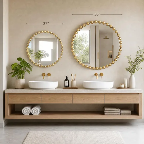 Miniatura 2 de Madison Park Espejo Redondo, Espejo Circular con Marco de Metal de 36 Pulgadas, Arte Decorativo de Pared Montado para Colgar en Entrada, Baño, Dorado