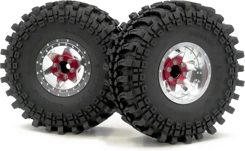 Miniatura 5 de HOBBYSOUL Ruedas y neumáticos RC 1.9 Beadlock, altura 4.75 pulgadas/4.764 in neumáticos y 4 compensaciones negativas ajustables 1.9 ruedas llantas