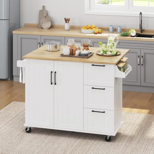 Miniatura 11 de Yaheetech Carrito de isla de cocina con hoja caída, barra de desayuno de cocina con 5 ruedas universales con gabinete de almacenamiento, parte Negro