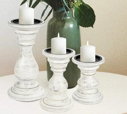Miniatura 16 de Juego de 3 portavelas de pilar de madera hecho a mano, ideal para velas LED y pilares, regalo para bodas, Navidad, fiestas, hogar, spa, reiki