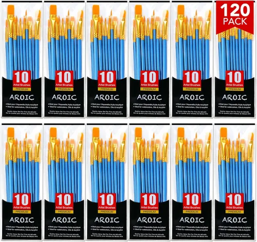 Miniatura 20 de AROIC Pinceles de pintura acrílica, 6 paquetes/60 piezas, juego de pinceles de nailon para pintura al óleo para acuarela, kits profesionales de Rosa