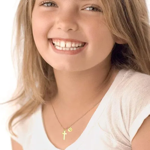 Miniatura 4 de Tiny Cross Necklace for Girls Heart Initial Necklace Women Heart Birthstone Necklace Letter Stainless Steel Pendant Jewelry First Communion