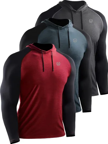Miniatura 13 de NELEUS Camisa deportiva Dry Fit para hombre, para entrenamiento, correr, manga larga, con capucha