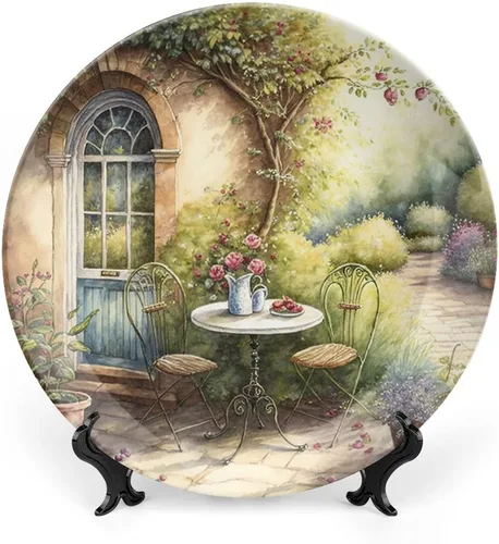 Plato decorativo, acuarela italiana de jardín, placa de exhibición, decoración artística, pintura para el hogar, oficina, fiesta, cena, mesa,