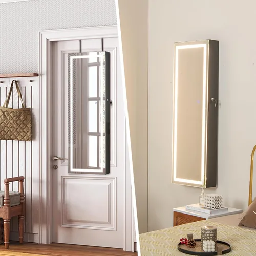 Miniatura 5 de Giantex Armario de joyería para puerta de pared, espejo de longitud completa iluminado con pantalla táctil con cerradura de 47.2 pulgadas, 3 ajustes