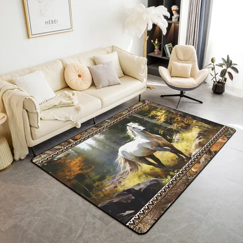 Miniatura 13 de Castle Fairy Alfombra antideslizante para sala de estar, diseño de ciervos salvajes, pinos de la selva, alfombra antideslizante para sala de estar