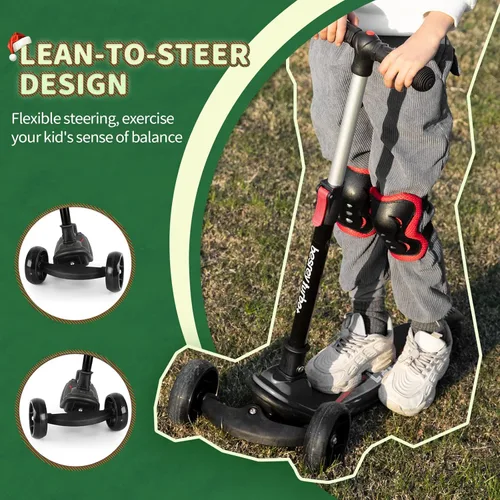Miniatura 4 de Besrey - Patinete para niños de 3 a 10 años, patinete plegable de 3 ruedas con altura ajustable, ruedas con luz LED, plataforma extra ancha