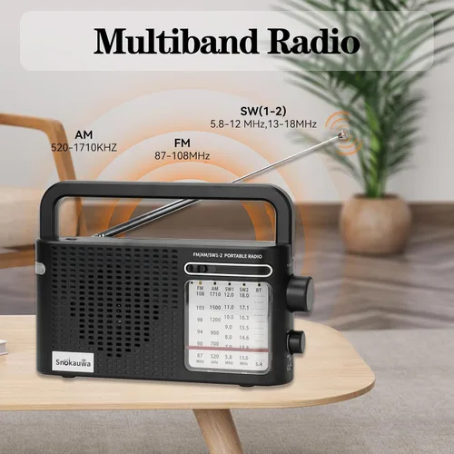 Miniatura 3 de Radio meteorológica portátil AM FM SW, enchufe de pared y alimentada por batería, radio transistor con Bluetooth, altavoz grande, dial grande, modo