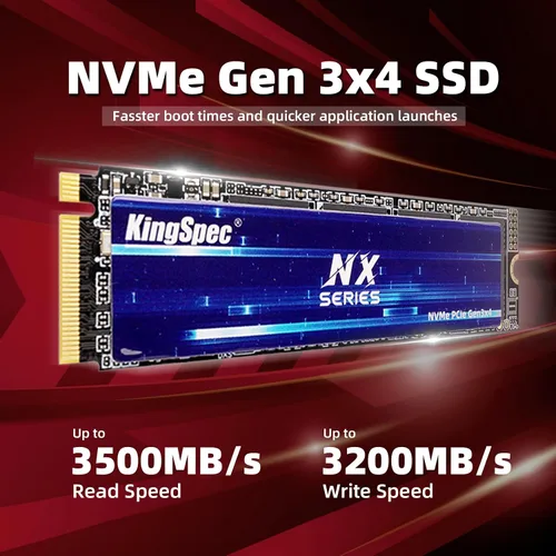 Miniatura 2 de KingSpec NX Series 512GB Gen3x4 NVMe M.2 SSD, hasta 3500 MB/s, unidad de estado sólido interna 3D NAND Flash M2 2280, para computadoras