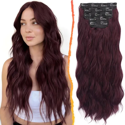 Miniatura 31 de BARSDAR Extensiones de cabello ondulado con clip, color marrón chocolate oscuro, extensiones de cabello con clip de 20 pulgadas para mujer, 5 piezas