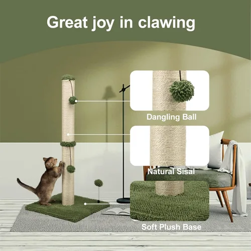 Miniatura 2 de MECOOL Poste Rascador para Gatos de 34" de Alto Premium Basics Rascador de Gatitos Postes Rascadores de Sisal con Bola Colgante para Gatos de Verde