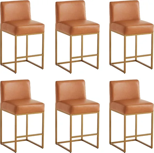 Miniatura 20 de Taburetes de bar de altura de mostrador, taburetes de bar de 26 pulgadas, 1 juego, taburetes de cocina modernos de cuero sintético con respaldos