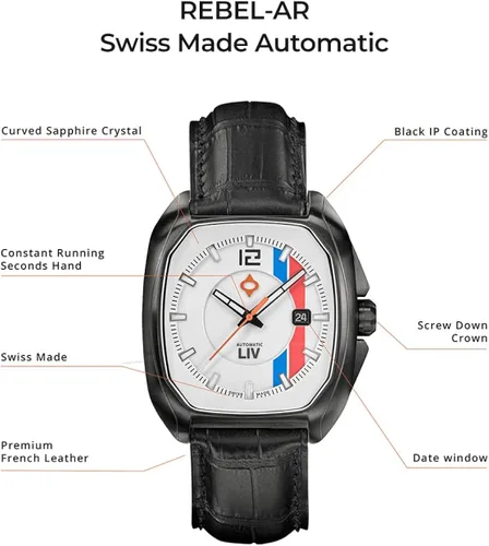 Miniatura 6 de LIV Rebel-AR Swiss Automatic Elaboré Grade, 26-Jewel Movement - 42.0 mm Rectangular Curved Case- IP Surgical Grade 316L Stainless Steel-Multi-Layer