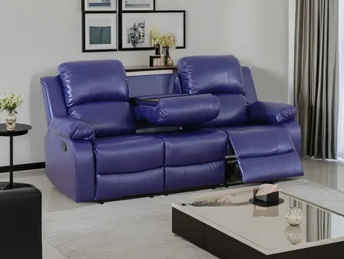 Miniatura 12 de Sofá reclinable manual moderno, sofá reclinable de cuero de 3 plazas, sofá reclinable de sala de estar, sofá con portavasos y mesa abatible