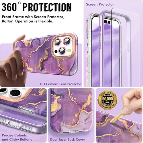 Miniatura 3 de SHEDEER Funda para iPhone 15 Pro MAX con protector de cámara con purpurina y protector de pantalla, patrón chic antiamarillento, protección contra