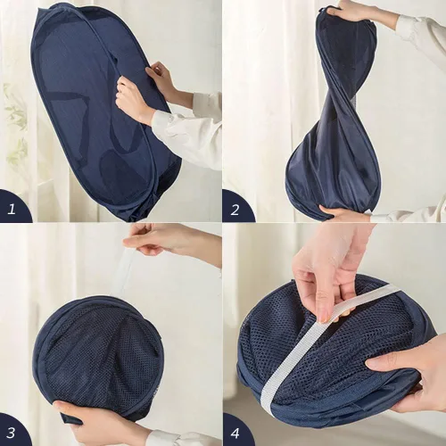 Miniatura 4 de 4 cestas de malla para ropa sucia, cesta de lavandería con apertura, cesta de lavandería desplegable con asas duraderas, cesta plegable de malla