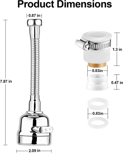 Miniatura 4 de Accesorio de rociador de llave, cabezal de llave de cocina de repuesto giratorio de 360° extensor de llave de 3 velocidades con adaptador universal