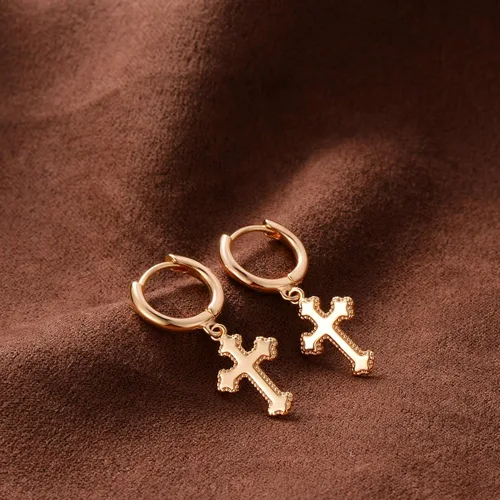 Miniatura 4 de MEVECCO Aretes pequeños de aro de cruz chapados en oro de 14 quilates, delicados, minimalistas, simples, con cruz de fe para mujeres y niñas, regalo