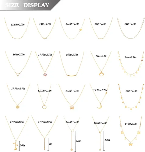 Miniatura 5 de Honsny 20 collares de gargantilla en capas para mujer colgante de barra de monedas de oro y plata collar multicapa lindo collar de perlas de luna