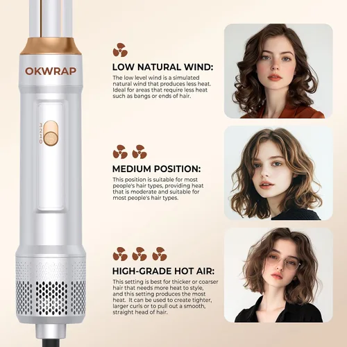 Miniatura 4 de Cepillo secador de pelo 6 en uno, rizador de aire, cepillo redondo de 800 W, cepillo iónico para mujer, cepillo de aire caliente, herramientas