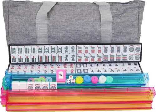 Miniatura 5 de 166 Tiles American Mahjong Set Soft Bag 4 todo en uno Color Empujadores Rack Combo Fácil de Llevar (Gris)