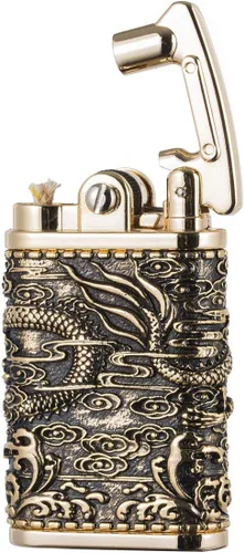 Miniatura 4 de Dragón chino Tipo antiguo Llama suave balancín brazo queroseno encendedor (dorado)