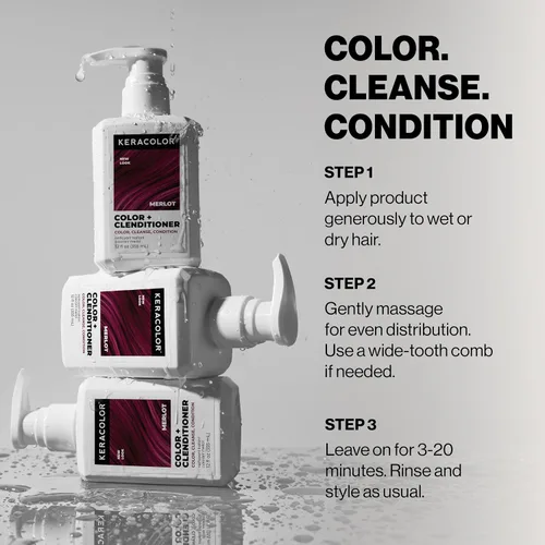 Miniatura 7 de Keracolor Color + Clenditioner - Acondicionador 3 en 1 para depositar color, limpia y acondiciona suavemente, color de cabello Merlot