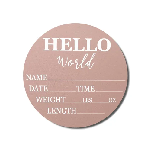 Letrero de anuncio de bebé para niños y niñas recién nacidos (bases de color) - Cartel de decoración de guardería de Hello World y accesorio de