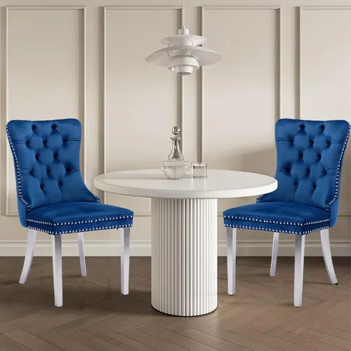 Miniatura 115 de Juego de 2 sillas de comedor tapizadas de terciopelo, sillas laterales de cocina de estilo moderno con ribete de cabeza de clavo y patas de madera