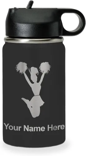 Miniatura 36 de LaserGram Botella de agua personalizada, animadora, acero inoxidable de doble pared aislada al vacío con popote superior, regalo grabado