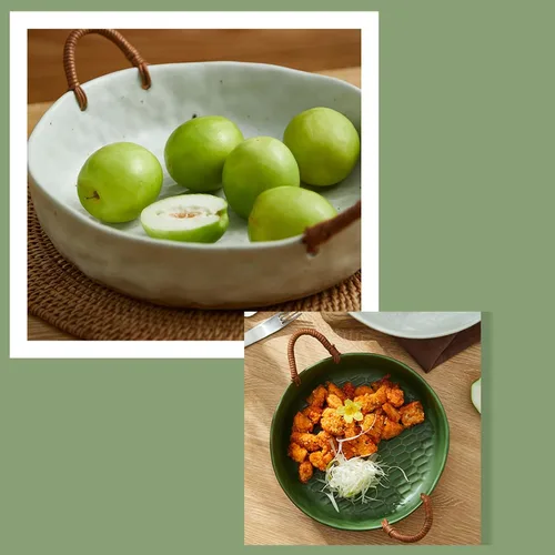 Miniatura 2 de Frutero grande de 10 pulgadas, cesta de frutas de cerámica para encimera de cocina, Frutero para Cocina, blanco Verde