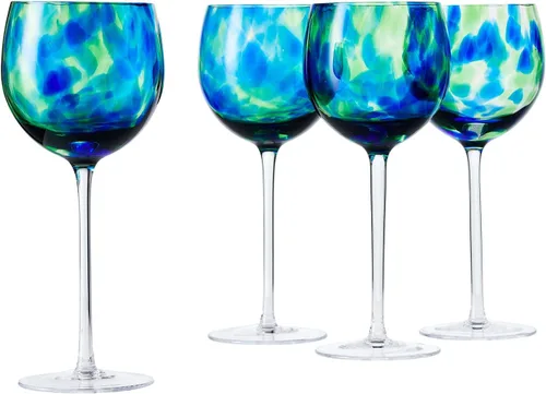 Miniatura 5 de Blue Rose Polish Pottery – Juego de copas de vino grandes con confeti azul cobalto – 8.75 pulgadas de alto – cristalería polaca soplada a mano