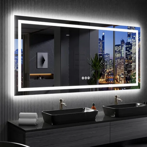 Miniatura 65 de LOAAO Espejo de Baño LED de 40"X32" con Luces, Antivaho, Regulable, Retroiluminación RGB + Iluminación Frontal, Espejo de Tocador de Baño