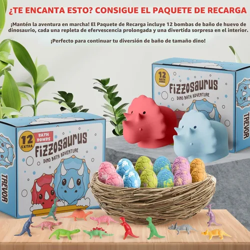 Miniatura 8 de Bombas de baño 100% naturales para niños con juguetes sorpresa en el interior con difusores de dinosaurios seguros para niños - Paquete de 12 bombas