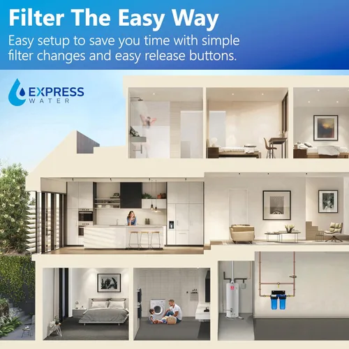 Miniatura 5 de Express Water - Sistema de filtro de agua para toda la casa - Sistema de filtración de agua de 2 etapas - Filtros de sedimentos y KDF - Reduce