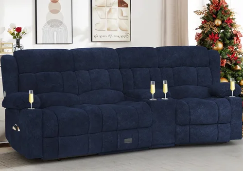 Miniatura 12 de Dresegmt - Juego de sofá reclinable con consola de almacenamiento, diseño de respaldo central abatible, sofá de piel sintética y sillón reclinable