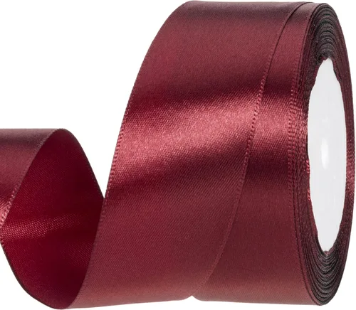 Atrbb Cinta de satén de 25 yardas, 1-1/2 pulgadas de ancho, perfecta para bodas, lazos hechos a mano y envoltura de regalos, rojo vino