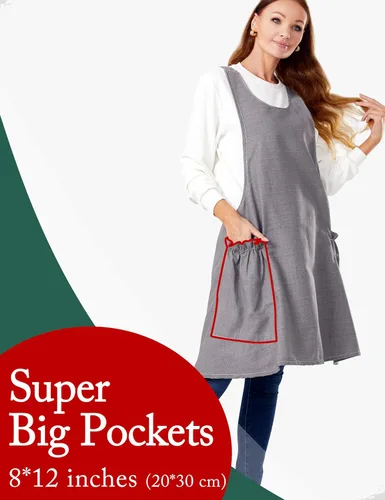 Miniatura 2 de Delantales ajustables con espalda cruzada para mujer con bolsillos de algodón y lino para cocinar y hornear gris (Smooth Grey)