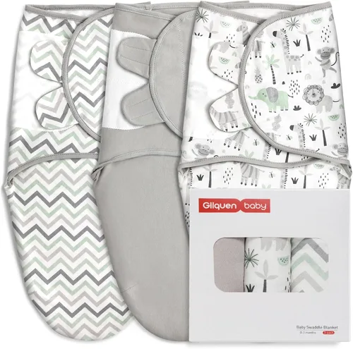 GLLQUEN BABY Sacos de Dormir Envolventes Orgánicos para Recién Nacidos - Envolturas para Bebés de 0-3 Meses, Paquete de 3 Sacos Envolventes para