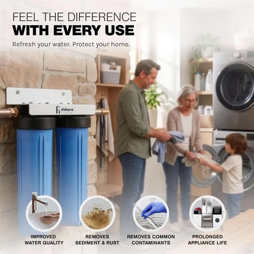Miniatura 2 de iFilters MWH-D20-WELL - Sistema de filtro de agua de pozo de doble etapa de 4.5 x 20 pulgadas para toda la casa - Filtración de sedimentos