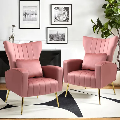Miniatura 35 de Sillas decorativas de terciopelo con respaldo de ala y almohada lumbar, sillón moderno para sala de estar, dormitorio, silla auxiliar de recepción